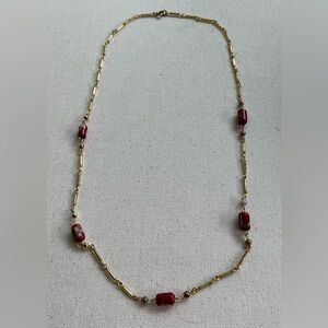 Elegant Gold and Red Beaded Necklace